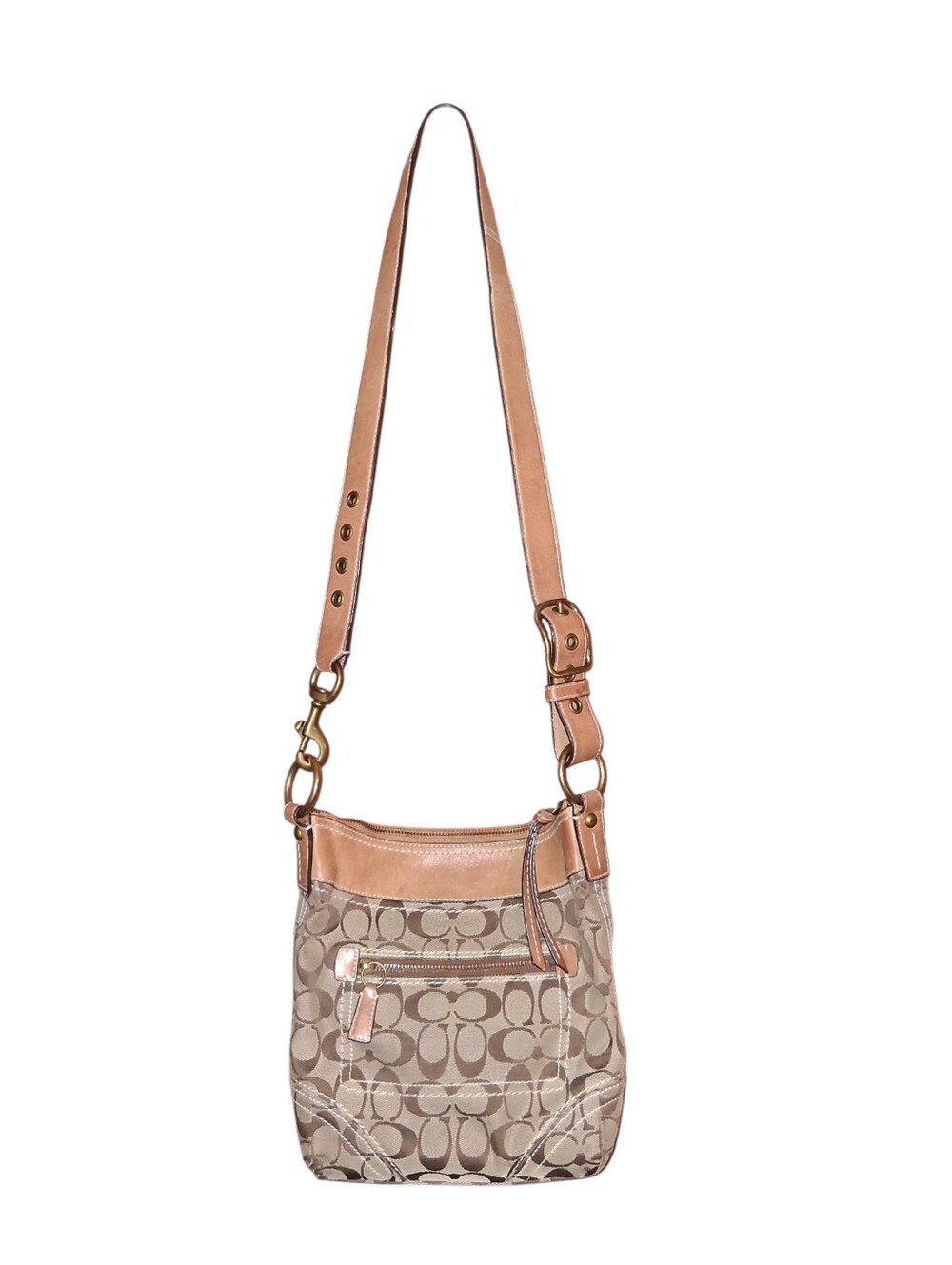 Vintage Coach Tan Signature Canvas Crossbody with Leather Trim Good Condition